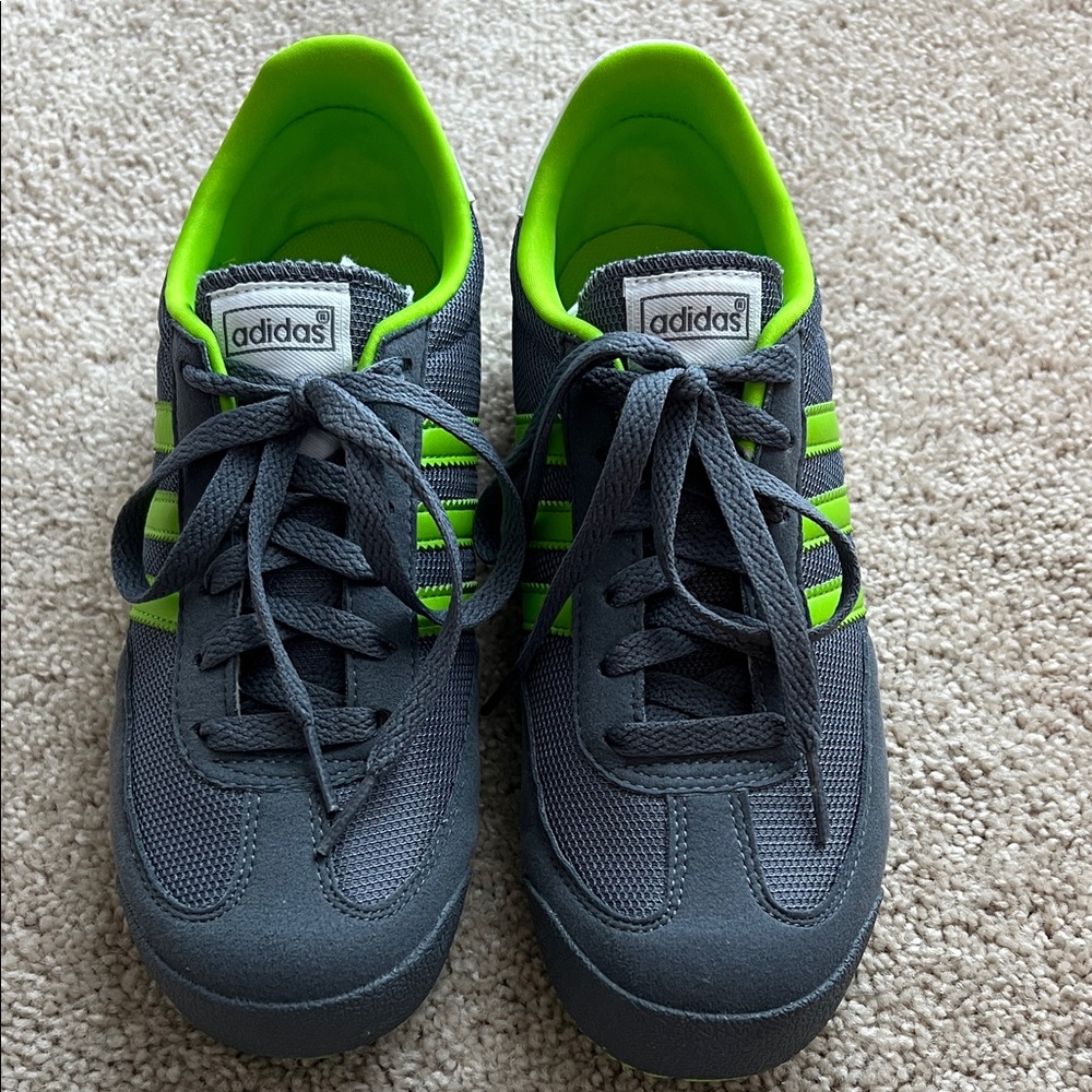 Adidas Charcoal and Lime Athletic SL 72 RS Sneakers.